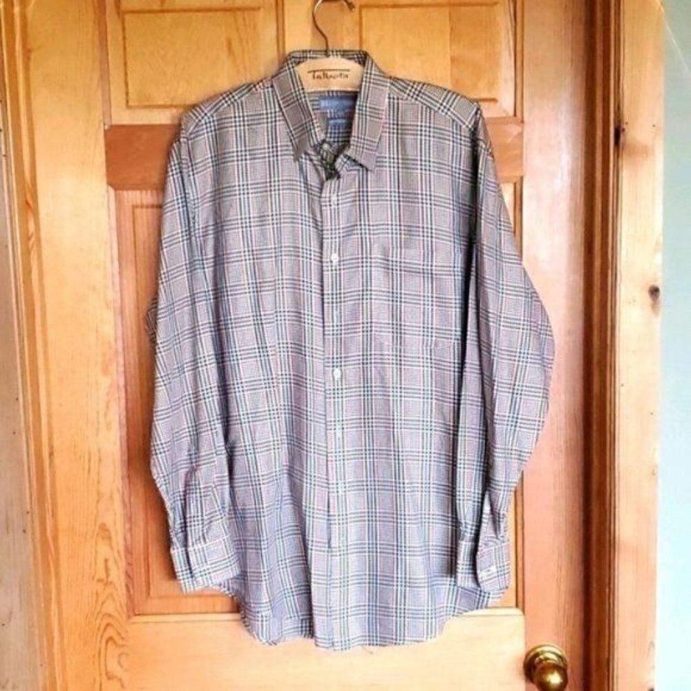 Hickey Freeman Woven in Italy Lt. Brown Plaid Pocket Button Down Sz L Shirt